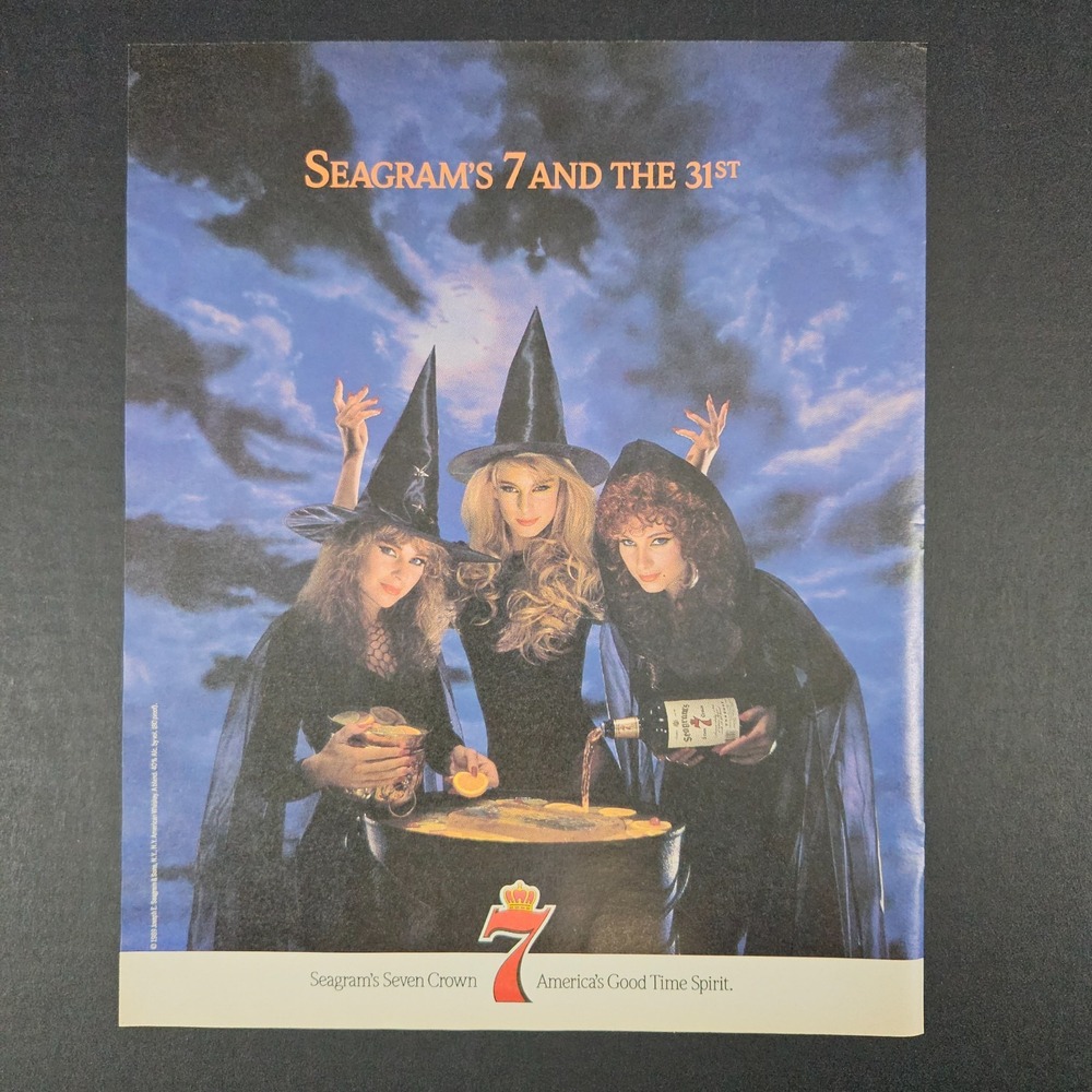 1989 Seagrams 7 And 31st Vintage Print Ad Seven Crown Witches Cauldron Halloween